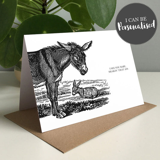 Donkey Animal Woodblock Greeting Card by Dig The Earth