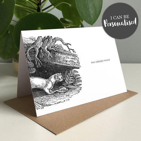 Stoat Animal Woodblock Greeting Card by Dig The Earth