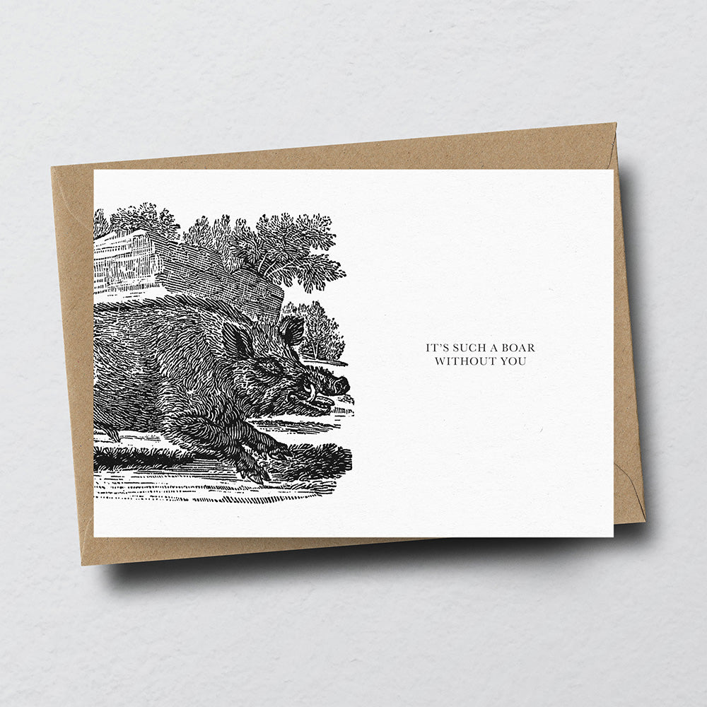Boar Animal Woodblock Greeting Card by Dig The Earth