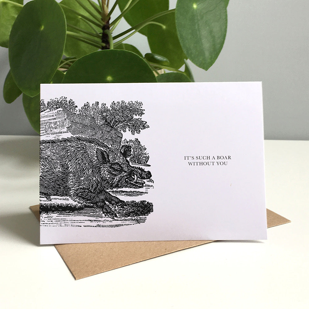 Boar Animal Woodblock Greeting Card by Dig The Earth