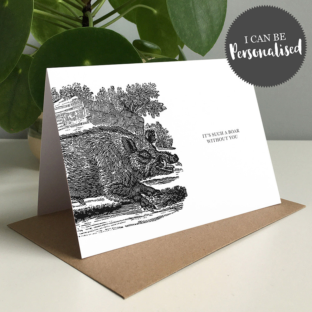 Boar Animal Woodblock Greeting Card by Dig The Earth