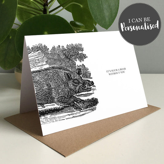 Boar Animal Woodblock Greeting Card by Dig The Earth