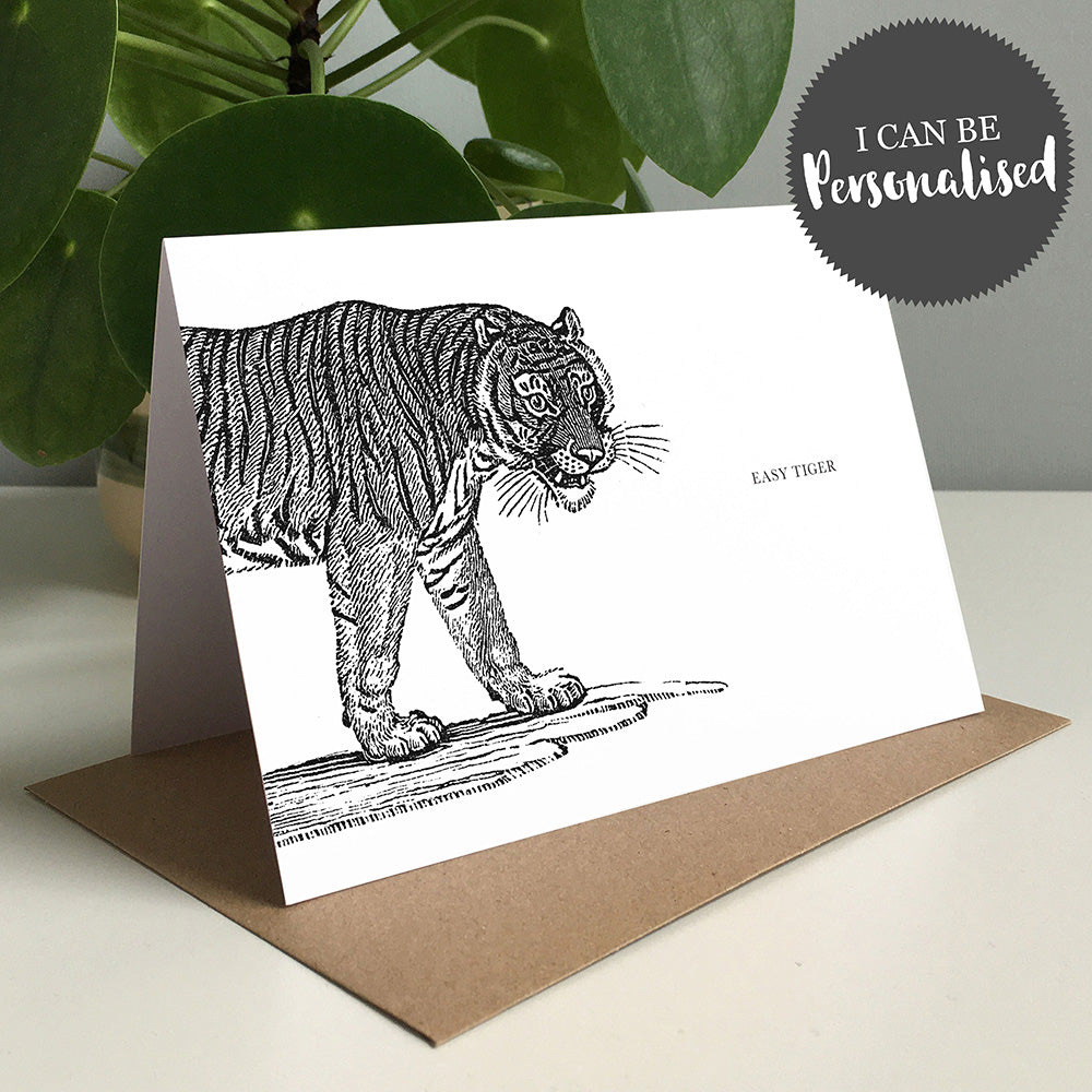 Tiger Animal Woodblock Greeting Card by Dig The Earth