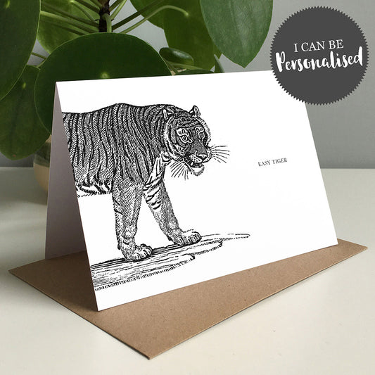 Tiger Animal Woodblock Greeting Card by Dig The Earth