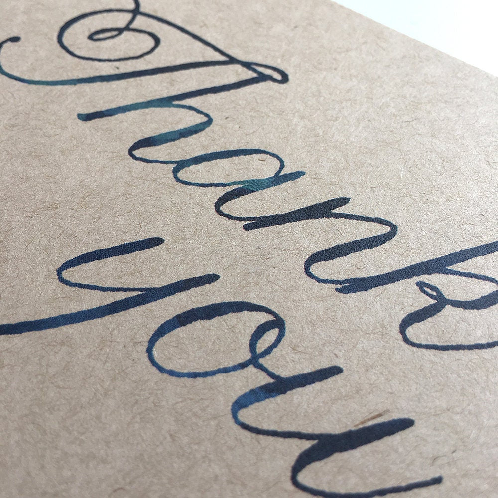 Thank You x 12 Inky Watercolour Script Postcard Note Cards